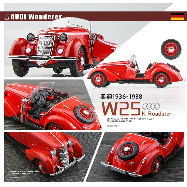1:32 AUDI WANDERER W25K Classic Alloy Open Car Model Diecasts Metal Toy Vehicles Car Model Sound and Light Collection Kids Gift 5