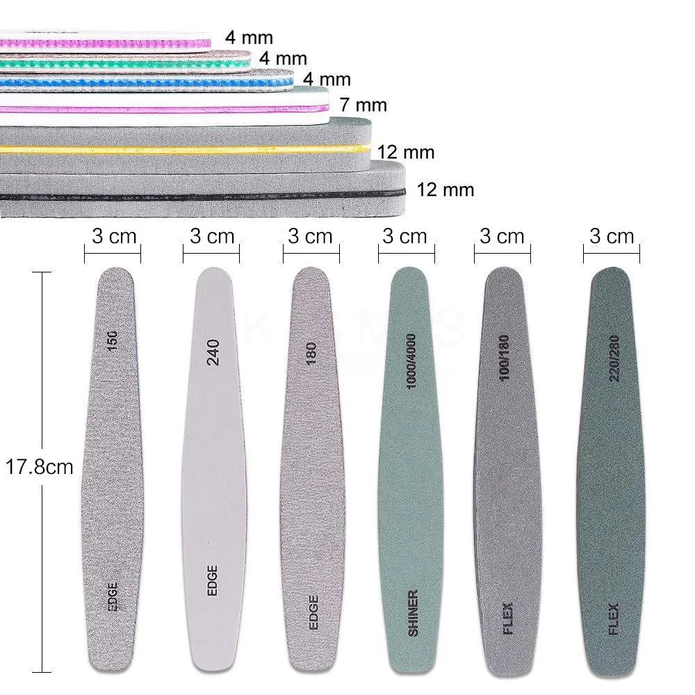 6개의 전문가용 네일 파일 및 버퍼 세트, 세척 가능한 양면 네일 케어 도구 (살롱 및 가정용)