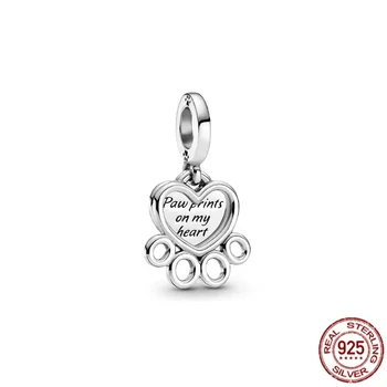 Pet Paw Print & Bone Dangle Charm Authentic 925 Sterling Silver Bead