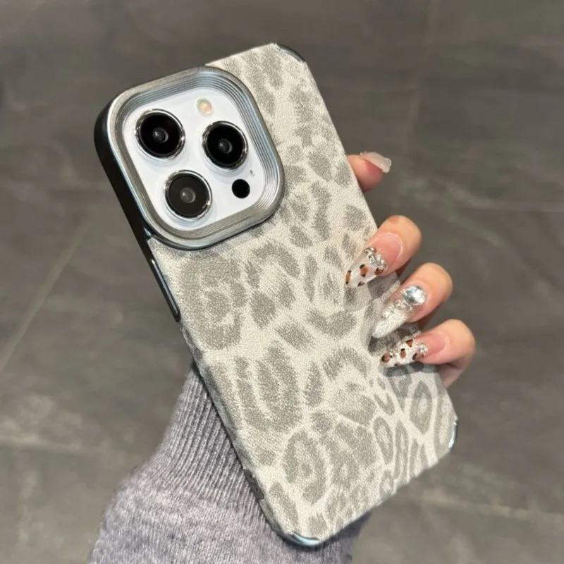 Korean Leopard Print Leather Case - Stylish Animal Pattern Soft Shockproof Back Cover
