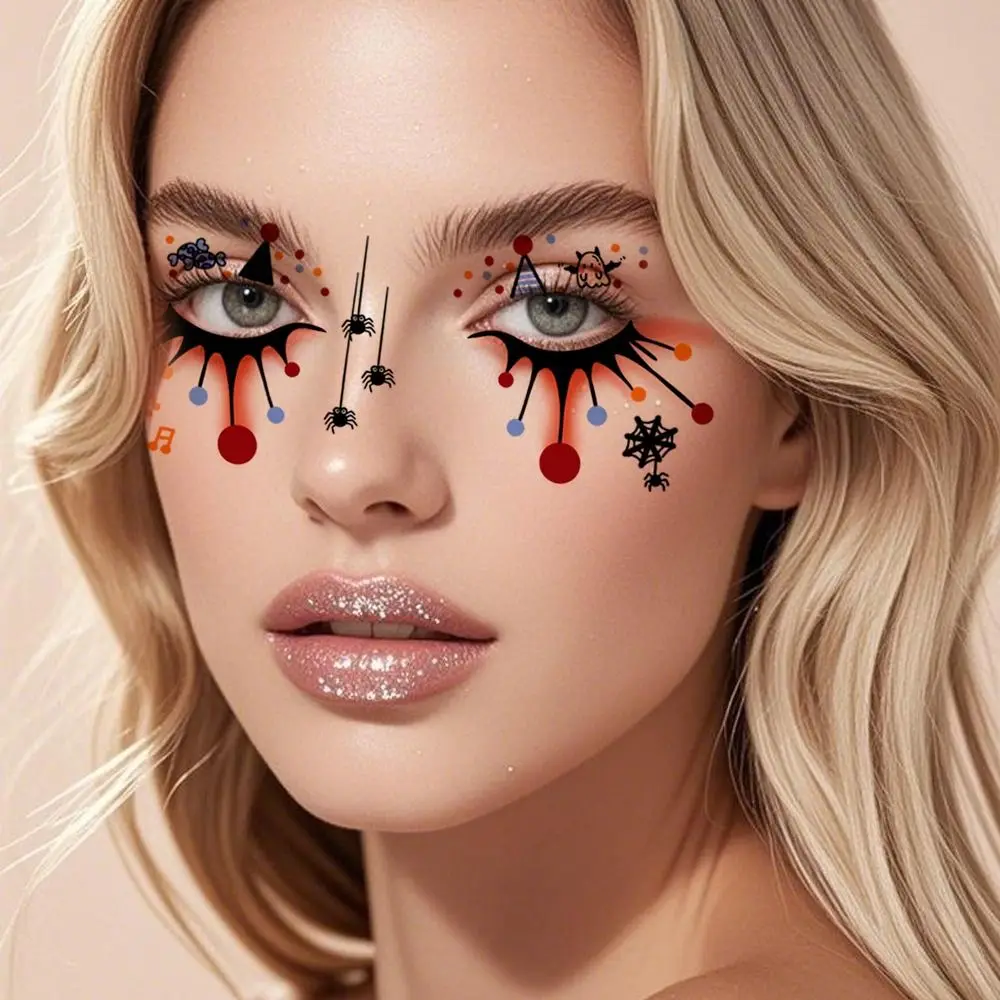 12pcs Disposable Halloween Face Tattoo Waterproof Long-acting Cheek Temporary Stickers Terrifying Portable