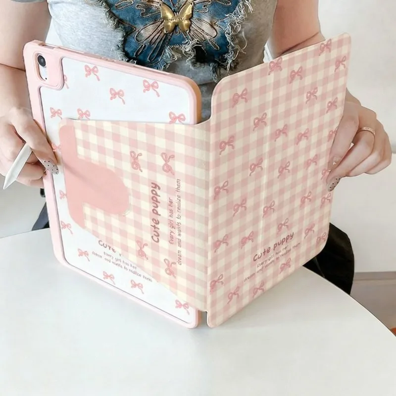 Pink Bowtie Rotating Tablet Cover with Stand Feature