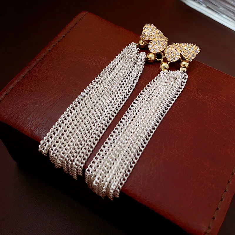 Bilincolor Butterfly Zircon Tassel Earrings for Women