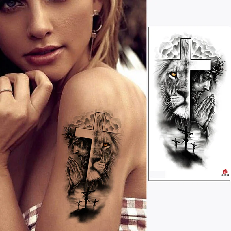 Waterproof Temporary Tattoos for Men Women Animal Lion Tiger Bear Tattoo Stickers Wolf Crown Body Art Arm Fake Tatoo 2