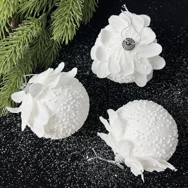 3pcs 8cm White Christmas Ball Christmas Tree Hanging Pendant Flower Foam Snow Balll 2024 Xmas Decoration for Home New Year 2025