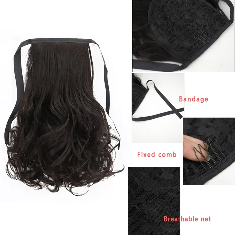 H&STAR  30cm Synthetic Short Water Curly Ponytail Drawstring Tie straps Ponytail Hairpiece for Women