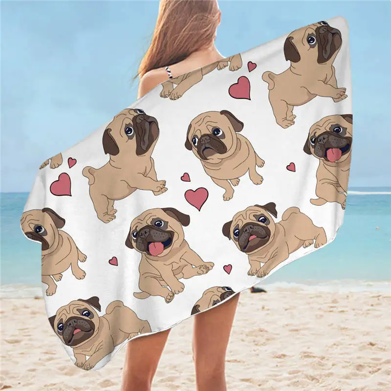 Toalha de banho Hippie Pug Banheiro Microfibra Animal Cartoon Dog Toalha de praia para adulto Cute Bulldog Blanket 75x150cm Toalhas de banho