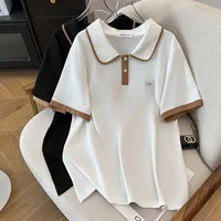 175Kg Plus Size Women's Bust 170 Summer Loose Lapel Top Short Sleeve T-Shirt Black White 6XL 7XL 8XL 9XL 10XL 11xl