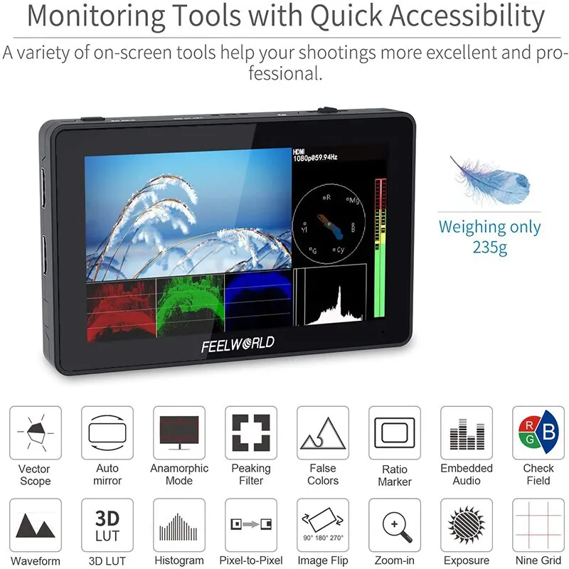 FEELWORLD F6 PLUS 6Inch Camera Monitor 3D LUT Field Touch Screen for Sony Canon Nikon DSLR Cameras IPS FHD Video Support 4K HDMI