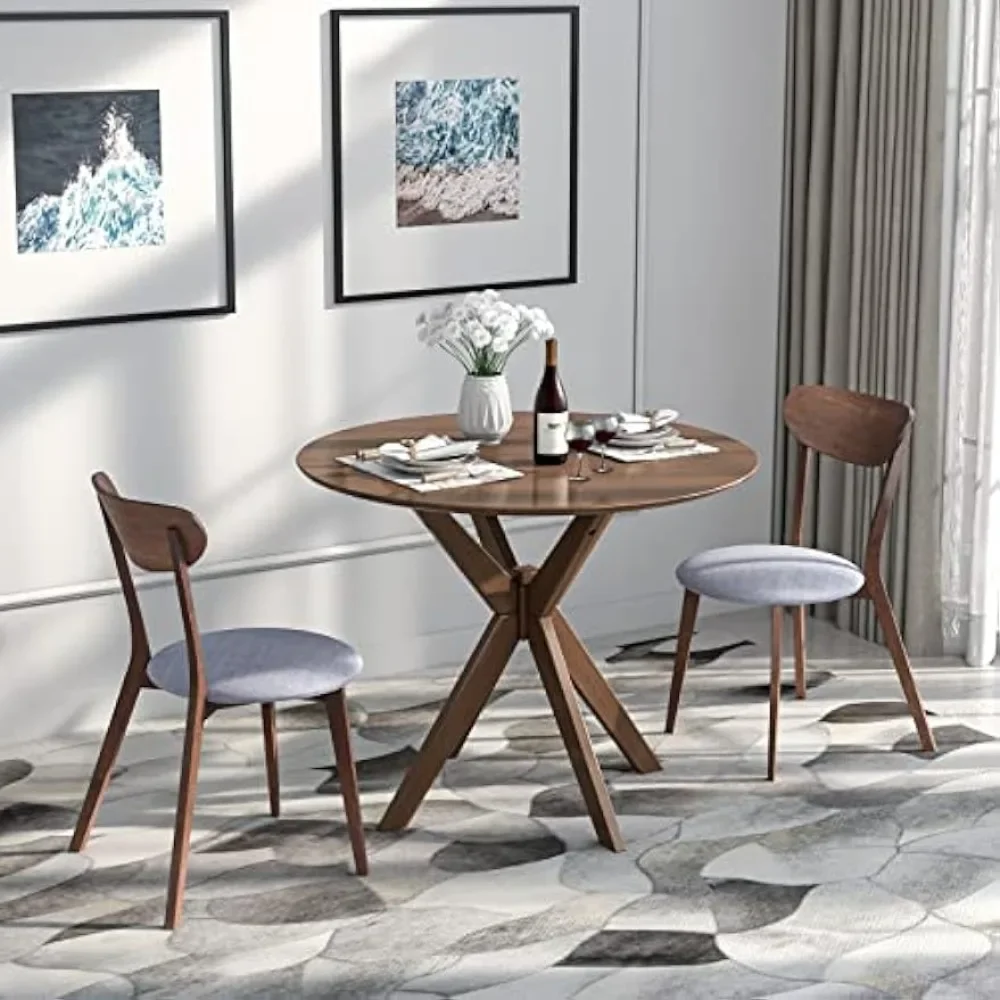 

Wooden Kitchen Table Set, Farmhouse Round Kitchen Table and 2 Cushioned Dinette Chairs， Kitchen, Living Room