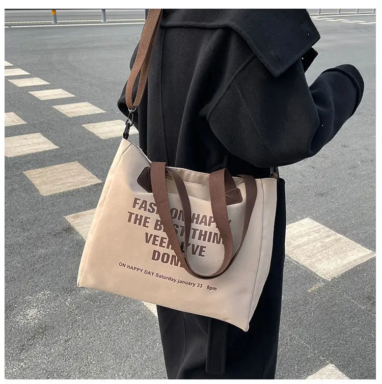 Large-capacity Women's Bag 2022 New One-shoulder Canvas Bag All-match Messenger Tote Bag College Student Class Bag