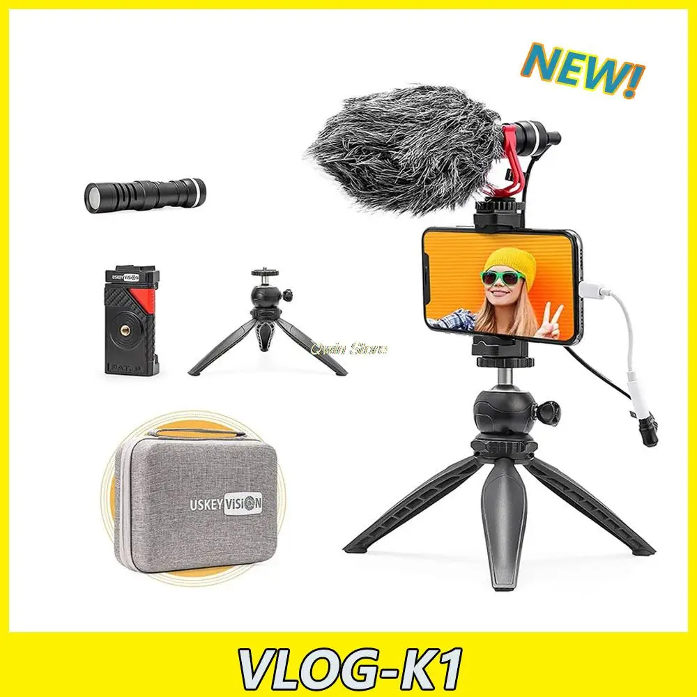 

Видеомикрофон USKEYVISION Vlog K1, комплект для видеозаписи со штативом и шаровой головкой, подходит для камеры iPhone