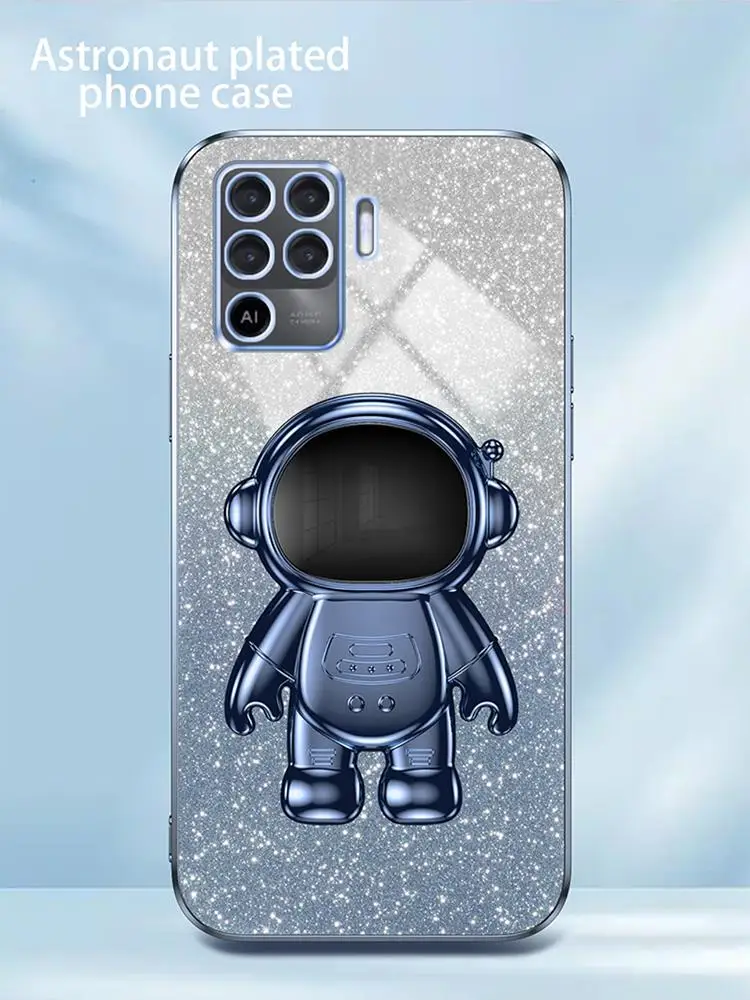 Luxury Glitter Plating Astronaut Holder Case - Women's Stand Soft Silicone Back Cover