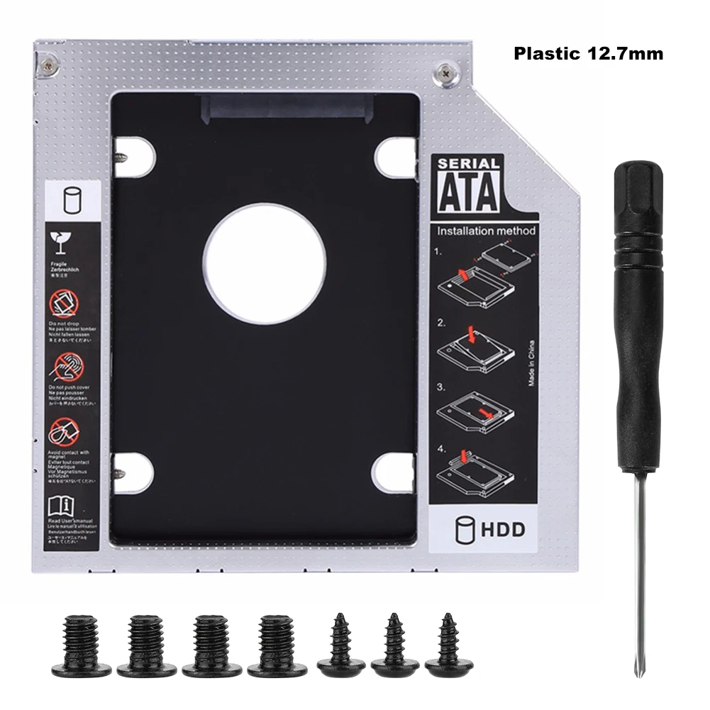 9.5/12.7mm 2nd SSD HDD Hard Drive Caddy Adapter Tray Universal SATA 3.0 2.5 Inch SSD HDD Case/Box Adapter for Laptop DVD-ROM ODD