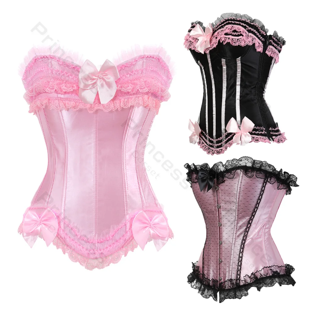 

JUSTSAPink Corset Bustier Top Victorian Overbust Princess Corset Lace Trim Showgirl Lingerie Costume Corsets for Women Plus Size