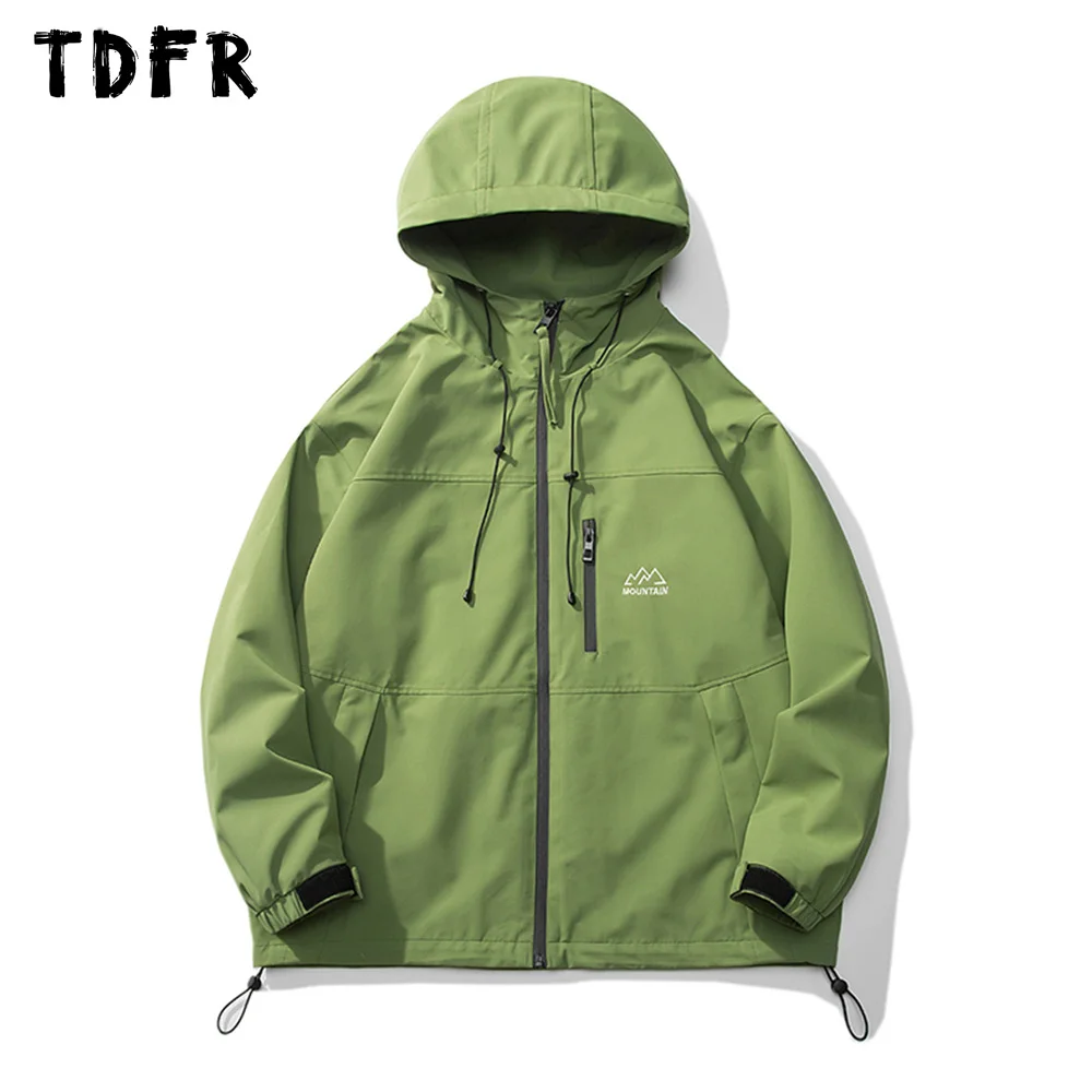 

Solid Color Hooded Windbreaker Mens Autumn Safari Style Print Long Sleeve Zipper Outerwear Men Drawstring Hem Jacket