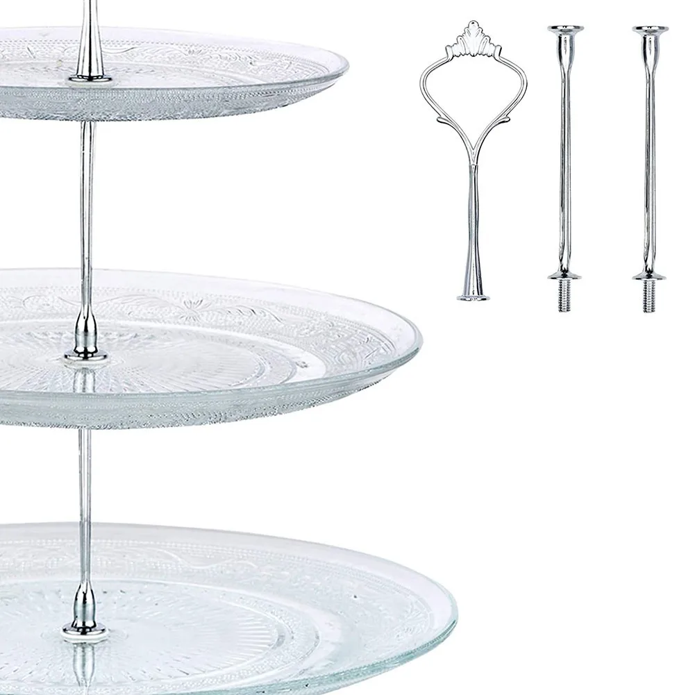 2/3 Tier Glass Stand Afternoon Tea Wedding Plates Party Tableware Golden/Silver Tier Cake Plate Stand Cupcake No Plate