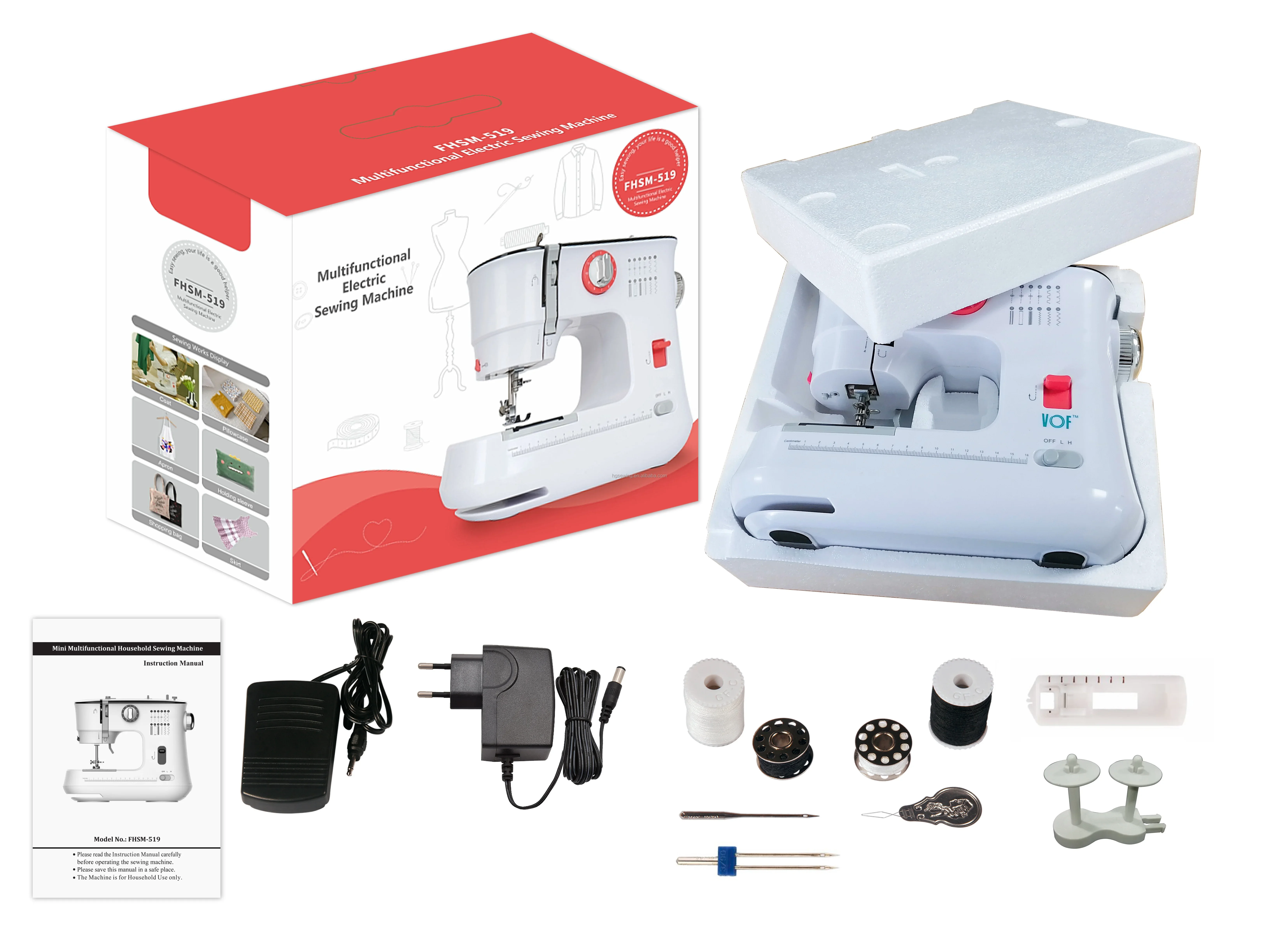 MOQ=1 VOF 519 12 stitches mini household domestic overlock zigzag clothes jeans sewing machine