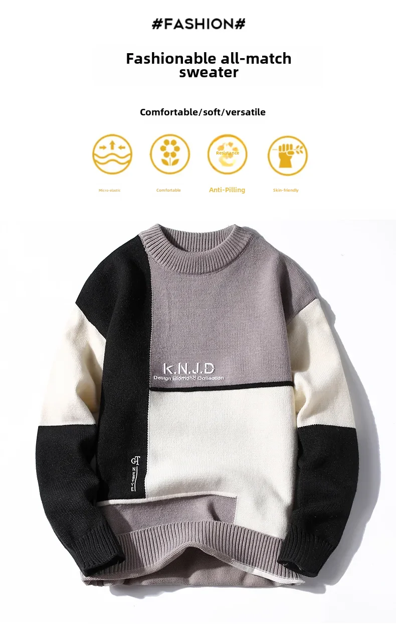 Description Picture 4 of item2021 Autumn Winter New Men's Knitted Top Young Korean Style Fashionable Long Sleeve Pullover Casual Trendy Sweater