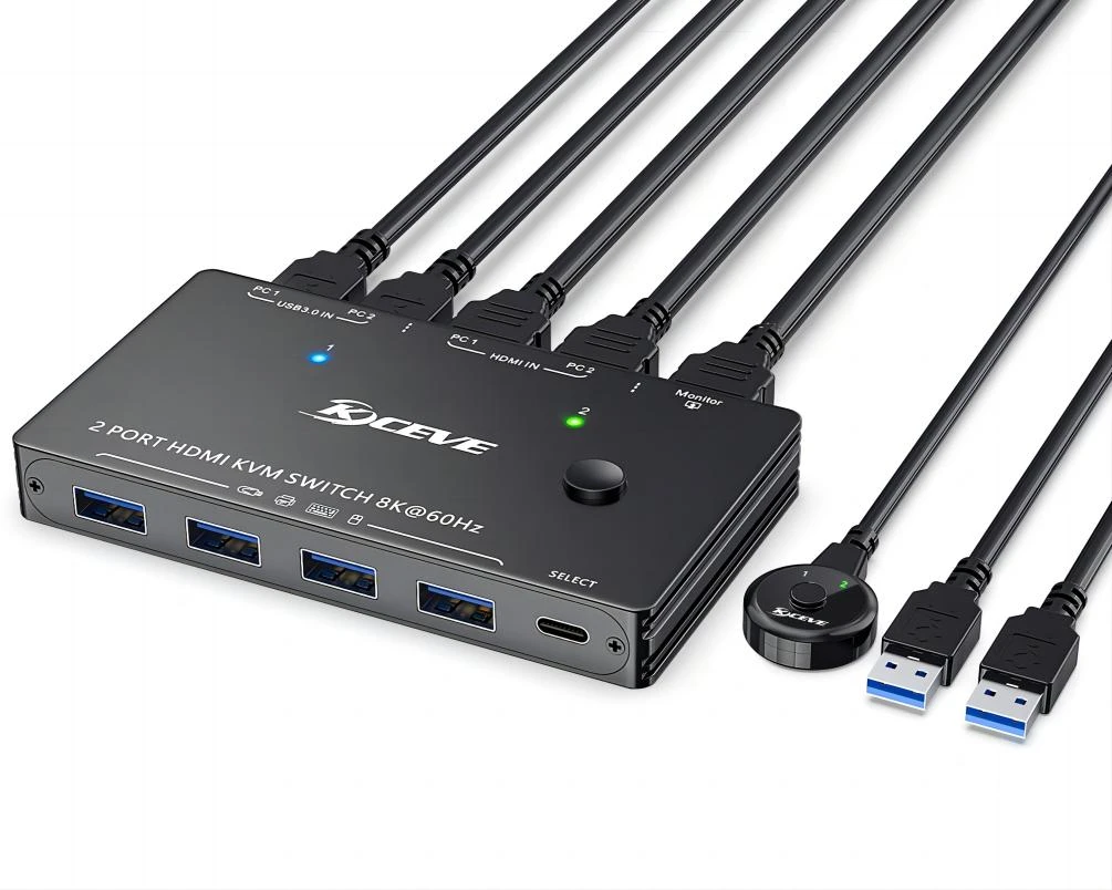 Kceve Usb3.0 Kvm Switch Hdmi 2 Ports 8k 60hz Hdmi 2.1 Kvm Switch For 2
