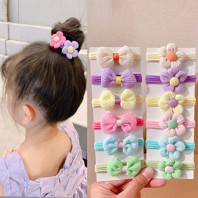 

6PCS New Sweet Flower Bow Girl Kids Elastic Hair Bands Children Cute Hair Ties Princess Hair Accessories Baby Headwear