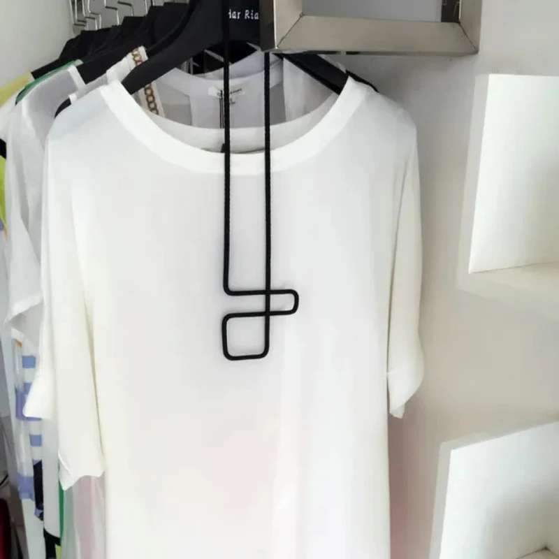 Fashion Women's Sweater Chain Black Rope Women Necklace Geo Maze Collar Pendant Simple Jewelry