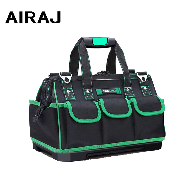 AIRAJ 23in Tool Bag with Waterproofed Molded Bottom, Multi-Pockets Wide Mouth Tool Tote with Adjustable Shoulder Strap portable tool chest