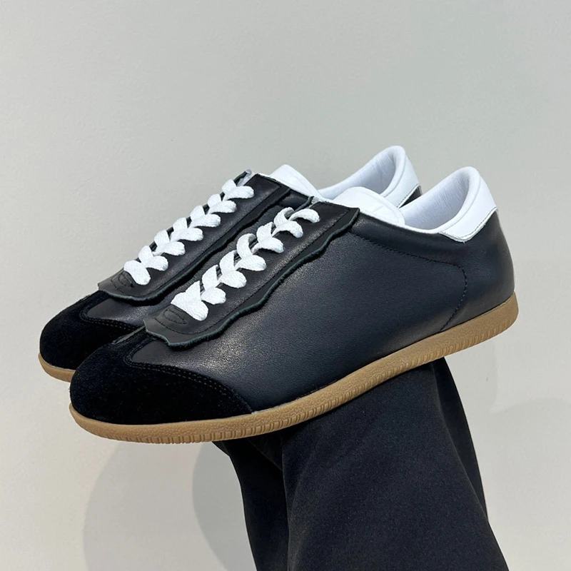 

Retro High-Quality Casual Women's Shoes Spring Synthetic Round Toe Sewing Splicing Design Soft Comfortable Lace-up Flat Shoes