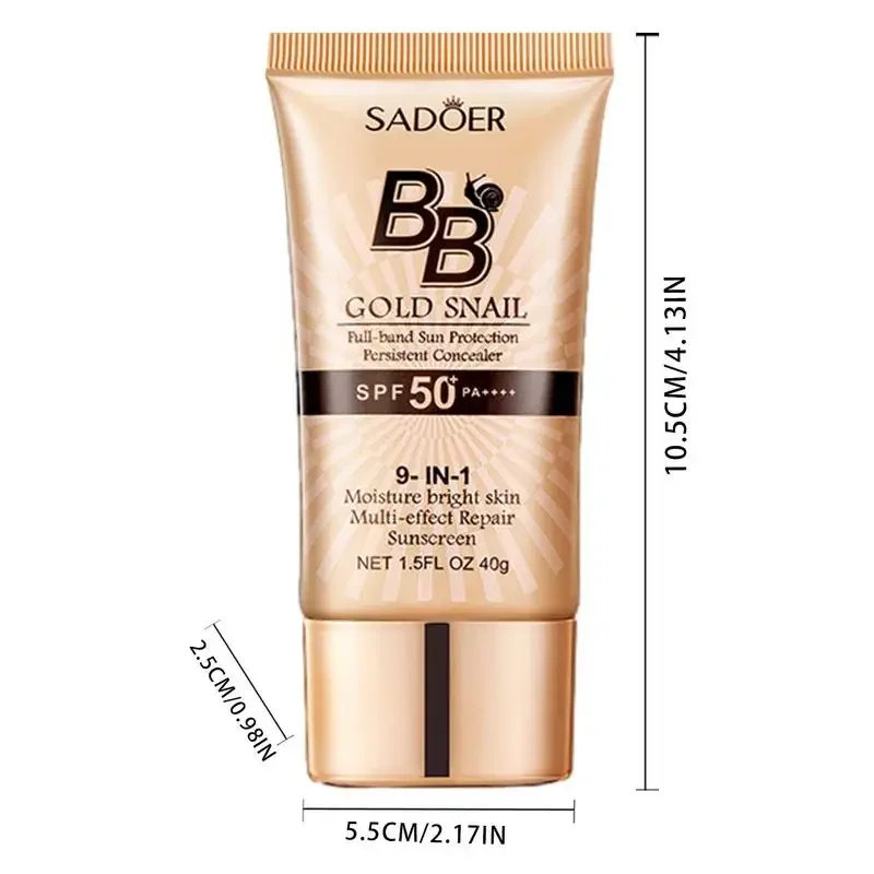 SPF50+ Gold Snail Sunscreen BB Cream Whitening Foundation Concealer Moisturizing Long Lasting Even Skin Tone Makeup Base Primer