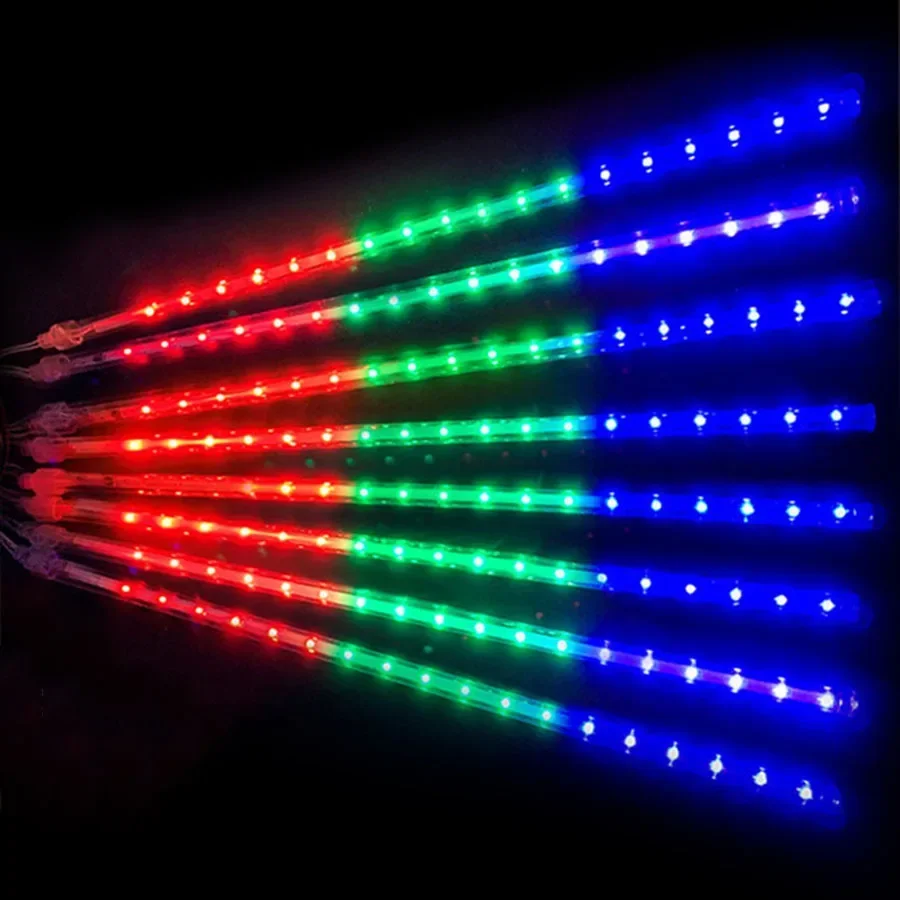 thumbnail image 1 of Paquete de 1/2/4 luces de lluvia de meteoritos para exteriores, 50 cm, 8 tubos, luces de carámbanos navideños, luces de lluvia que caen para decoración navideña de árboles, 1 of 5