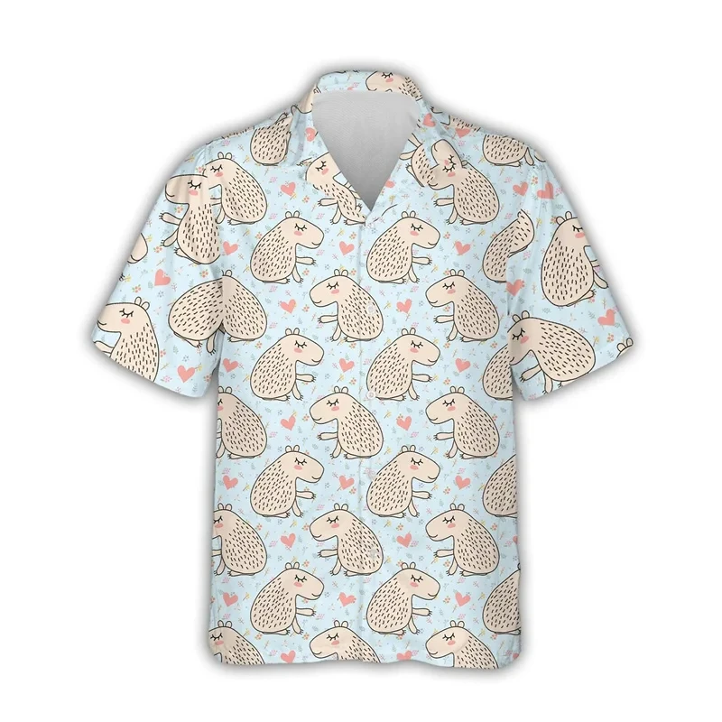 thumbnail image 1 of Las más nuevas camisetas gráficas de capibara para hombres, ropa con estampado 3D, camisa hawaiana de playa Aloha, blusa de manga corta Y2k linda para niños, blusa con solapa, 1 of 5