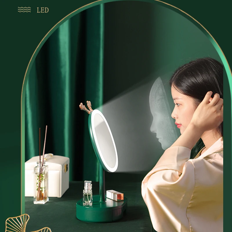 

Portable Led Light Makeup Mirror Bracket Creative Aesthetic Mirror Quality Dresser Espejo Redondo Living Room Decoration