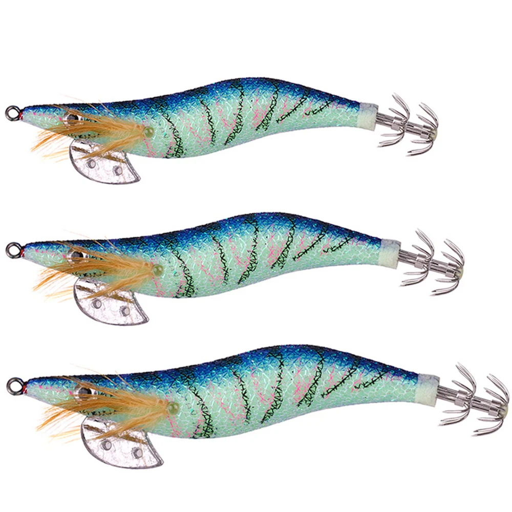 

10pcs Wood Shrimp Squid Fishing Bait Hook 3 Size Wooden Shrimp Luminated Squid Jigs Sea Fishing Lures Artificial Lures Hard Bait
