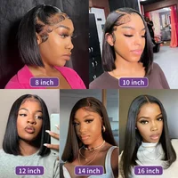 13x4 os droit court Bob dentelle avant perruques de cheveux humains 4x4 dentelle frontale perruque brésilienne 100% cheveux humains 200 densité 12 14 16 pouces 5