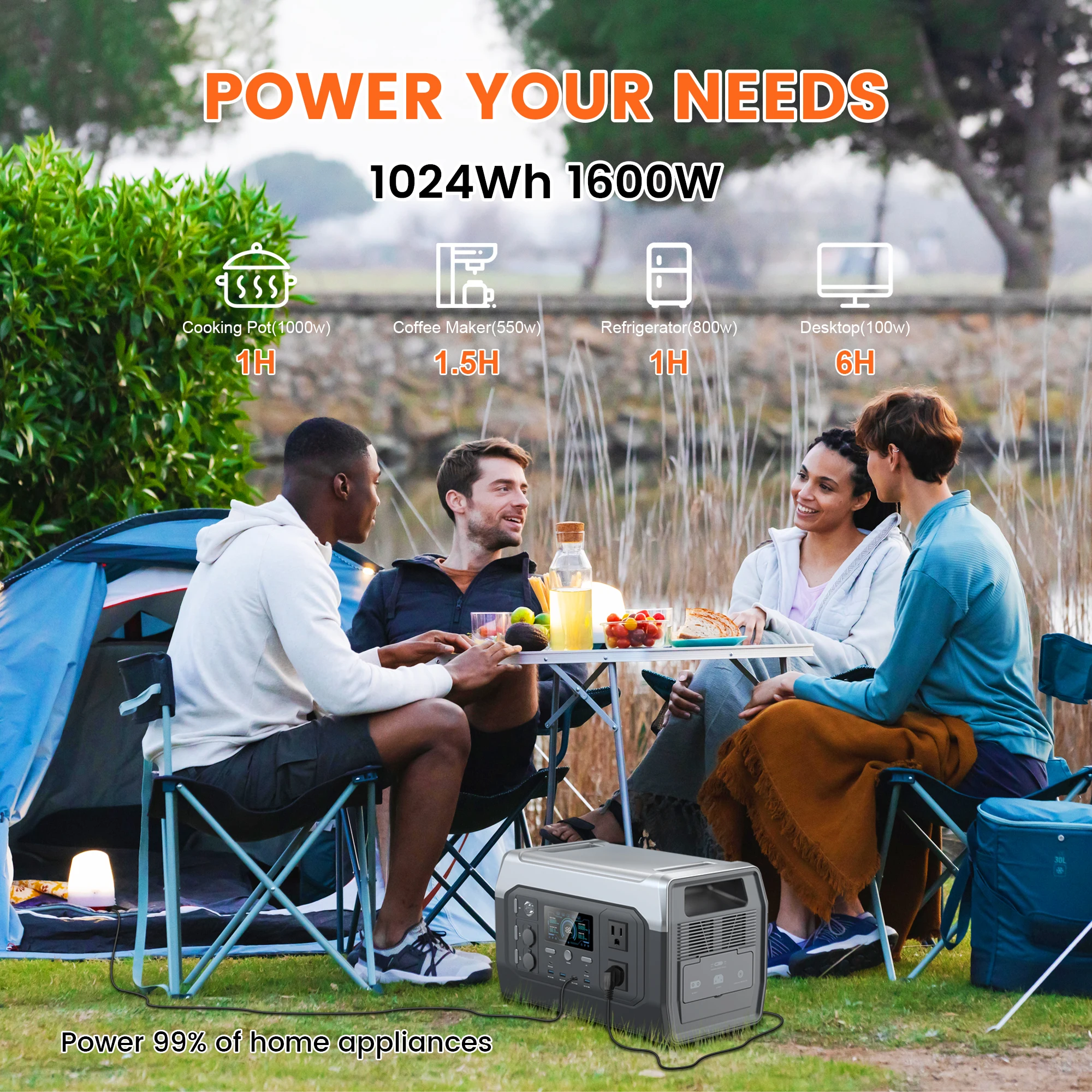 CTOLITY XP1000 1800W Portable Solar Generator Power Station 1024WH Lifepo4 Battery Camping Charging Outdoor Laptop Phones RV
