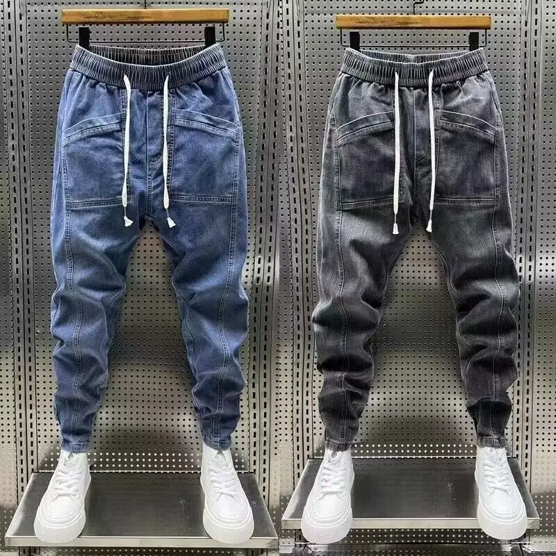 Moda 2024 Nuova Primavera Autunno Sciolto Uomo Coulisse Polar Big Boy Jeans Denim Jeans Casual Elastico In Vita Yk2 Streetwear Pantaloni