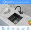 ROVATE 15x15 inch Black Bar Sink Undermount Black Nano Kitchen Sink Single Bowl T-304 Stainless Steel Sink with  Basket Strainer 1