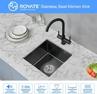 ROVATE 15x15 inch Black Bar Sink Undermount Black Nano Kitchen Sink Single Bowl T-304 Stainless Steel Sink with  Basket Strainer 1