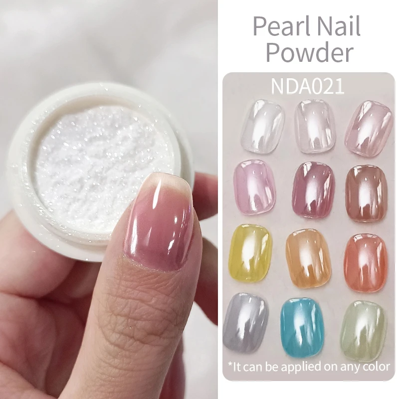 Nail Powder NICOLE DIARY Bright White Pearl Nail Powder Moonlight Plating Mirror Aurora Effect Pigments UV Gel Polish Chrome Dust Nail Decor