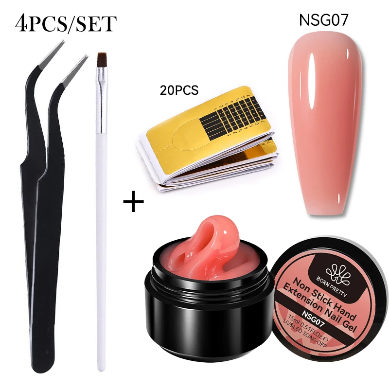 

BORN PRETTY 4PCS Неклейкий гель для рук Набор лака для ногтей Твердый гель Прозрачный гравировка цветок Пропитка ногтей Художественный маникюр