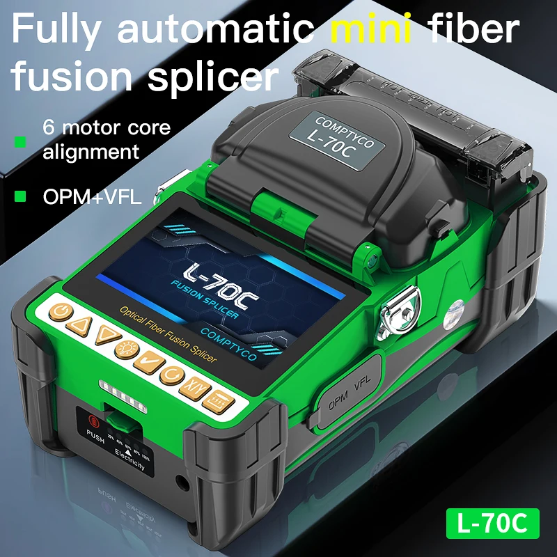 COMPTYCO L-70C 미니 광섬유 융착접속기 10개 언어 지원 터치스크린 6모터 광섬유 융착기 내장 OPM VFL