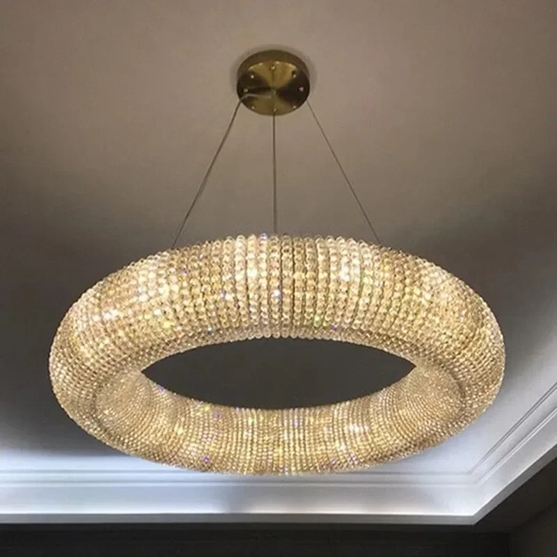 

Modern LED Crystal Chandelier Chrome Round Design Pendant Light For Bedroom Living Room Indoor Deco Fixtures E14