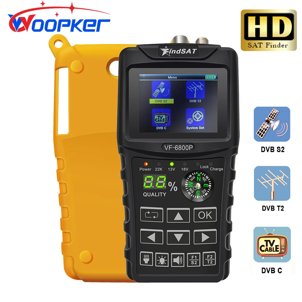Woopker Vf-6800P Hd Digital Satellite Finder Combo Support Dvb-T2/Dvb S2/Dvb C Sat Finder Meter Ricevitore Tv Sintonizzatore Dvbt2