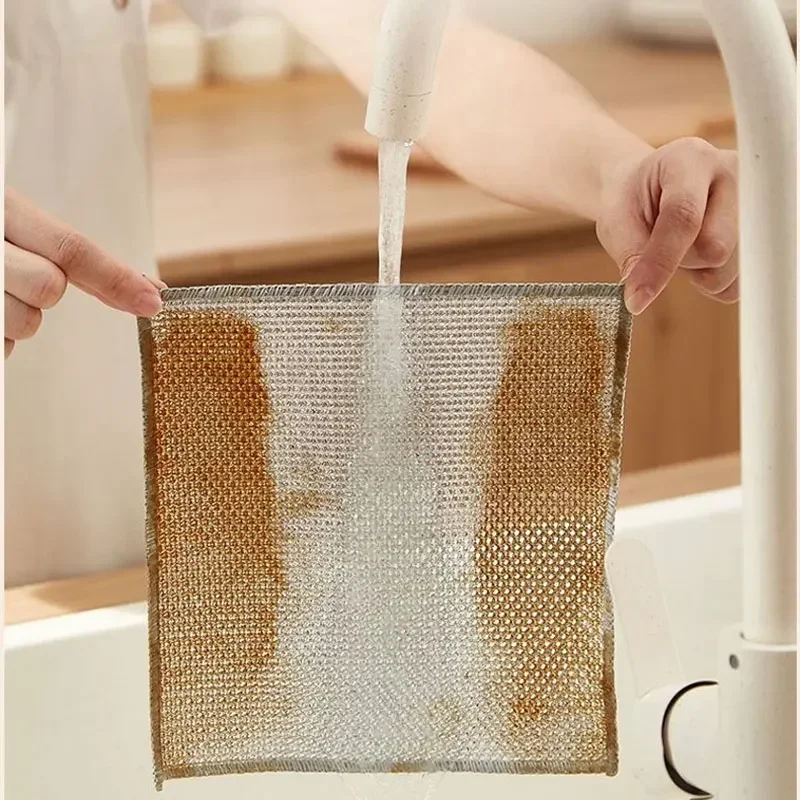 10pcs Thickened Steel Wire Cleaning Cloth Magic Dishcloth Multi-purpose Non Greasy Quick Drying Double-sided Kitchen Cloth cleaning tool