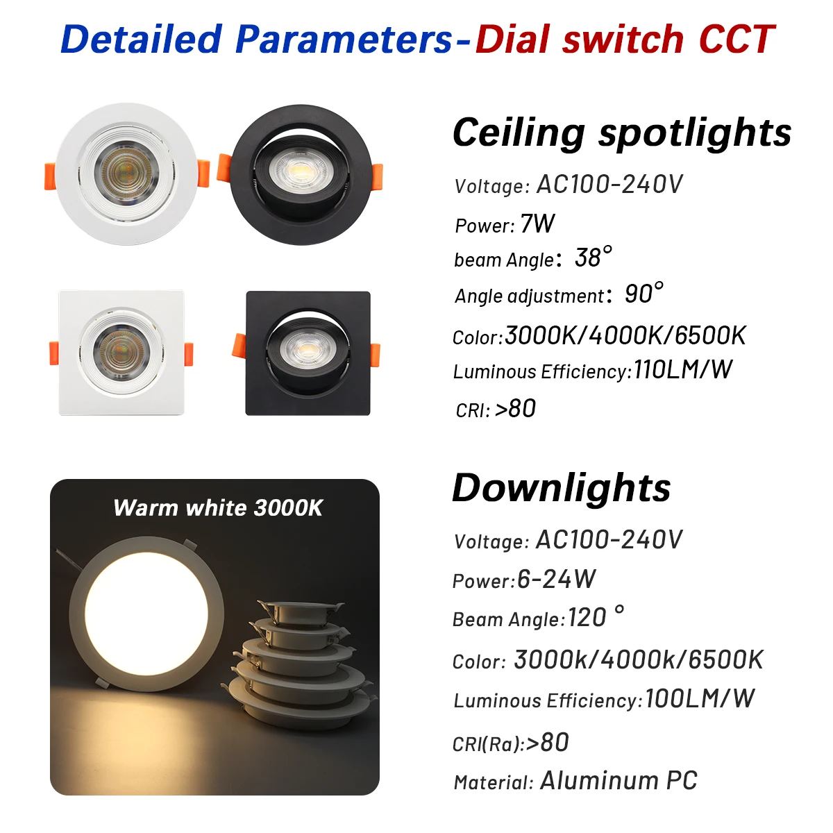 5pcs Led Surface Mounted CCT Spotlights Downlight 6W 10W 14W 20W 3000/4000/6500K Anti-glare Ceiling Lamp Foldable for BedRoom 2