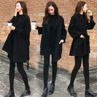 Women's Thin Loose Long Woolen Coat Belted Large Size Casual Outerwear Full Sleeve Solid Color Chinese Origin Fashion Design