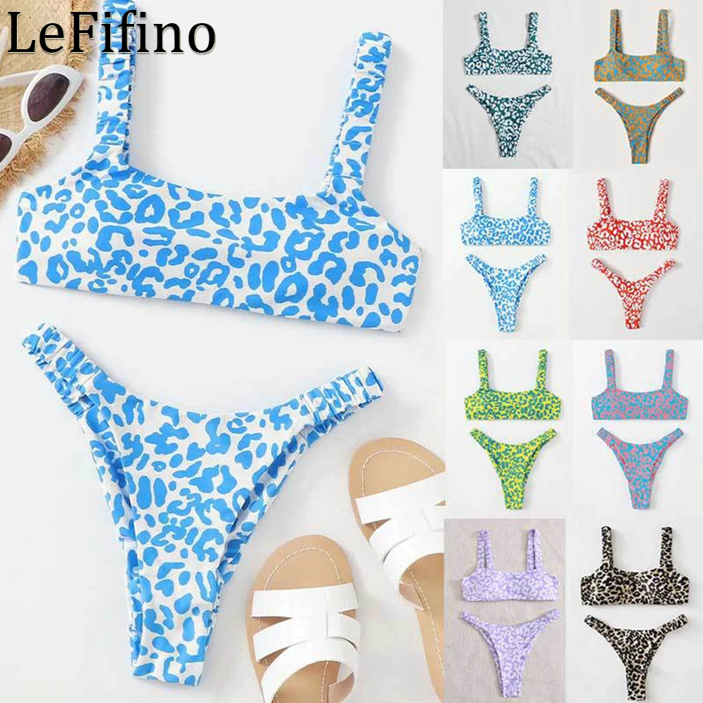 

Summer Fashion Leopard Printing Multi Color High Waist Split Body Swimwear Suits Beach Vacation Bikini Hot Spring Sets For Women