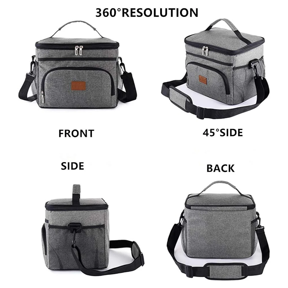 Insulated Thermal Lunch Bag with Adjustable Shoulder Strap - Large 15L Cooler for Work, Picnic, Beach, and Hiking