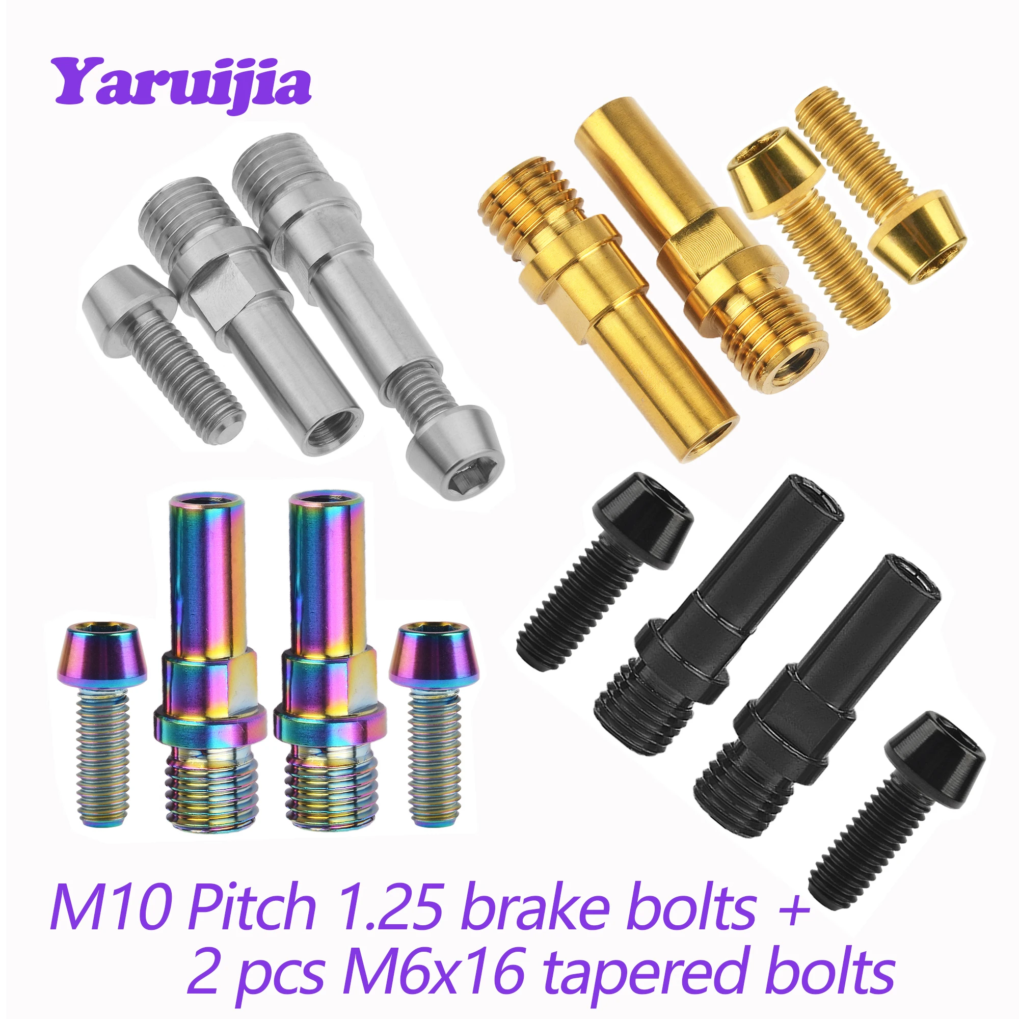 

Yaruijia Titanium Bolts 2pcs M6x16mm Allen Key Taper Head+2pcs M10 1.25mm Pitch Brake Post V-Brake Bosses Bicycle Screw