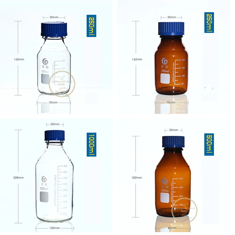 25ml To 1000ml Lab Transparent/Brown Screw Cap Reagent Bottle Sealed Bottle Glass Laboratory Sample